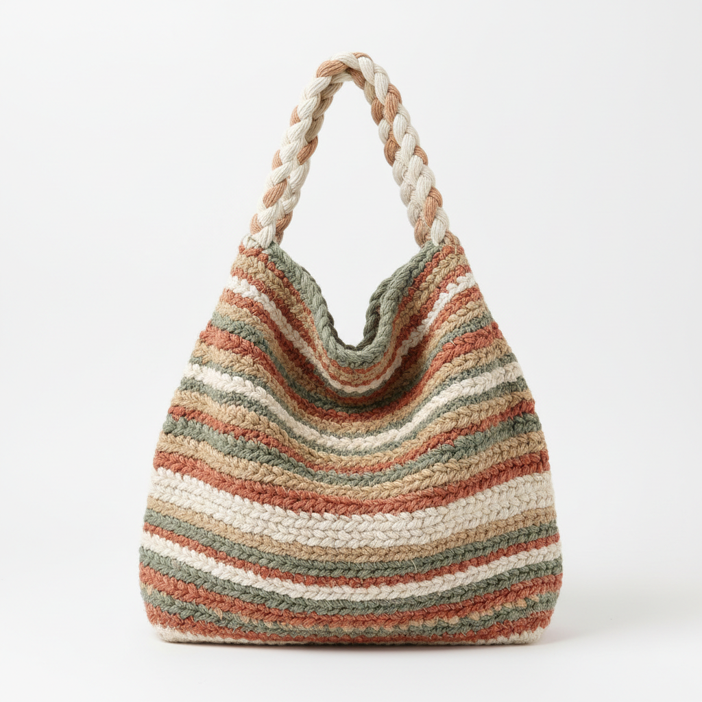 Boho Braided Tote Bag in natural earthy tones