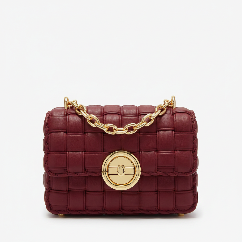 Burgundy braided mini bag front view