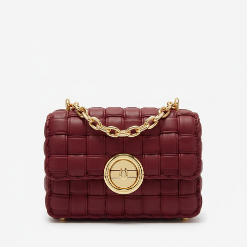 Burgundy braided mini bag front view
