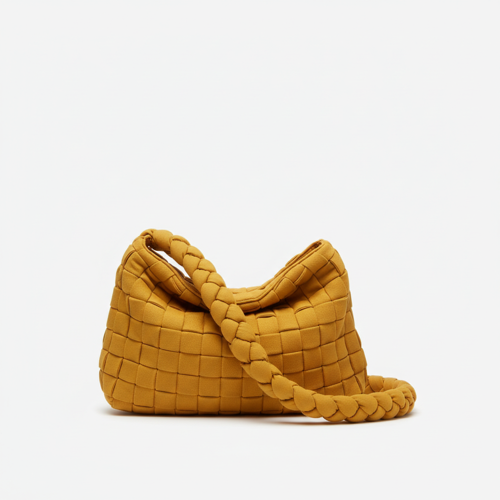 Mustard braided hobo bag front view