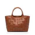 Cognac braided leather tote bag front view