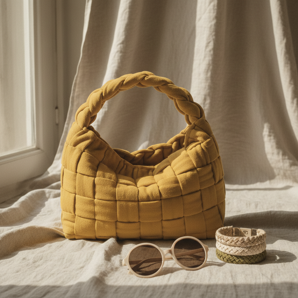 Mustard braided hobo bag lifestyle shot