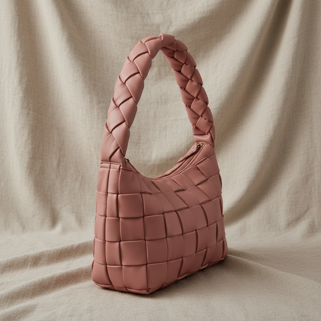 Rose braided shoulder bag side profile