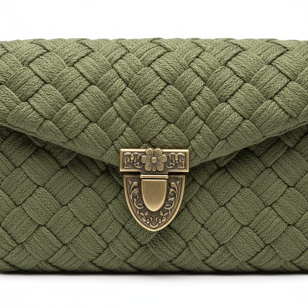 Olive braided clutch clasp detail