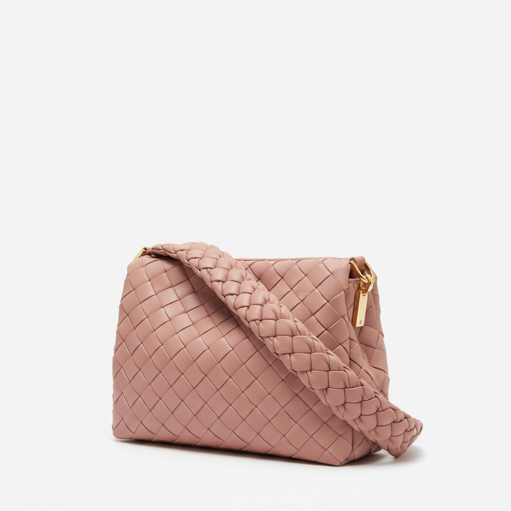 Rose braided shoulder bag front view