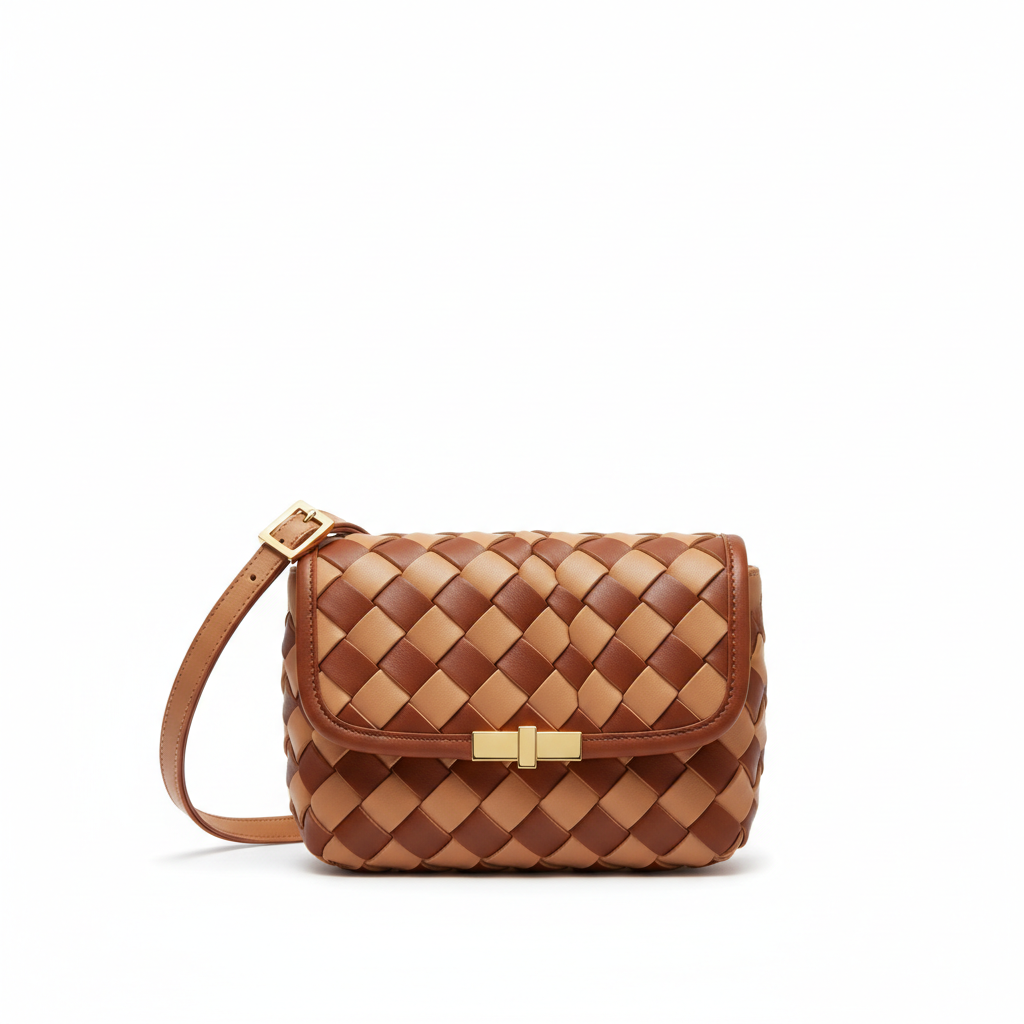 Braided crossbody bag in tan and brown