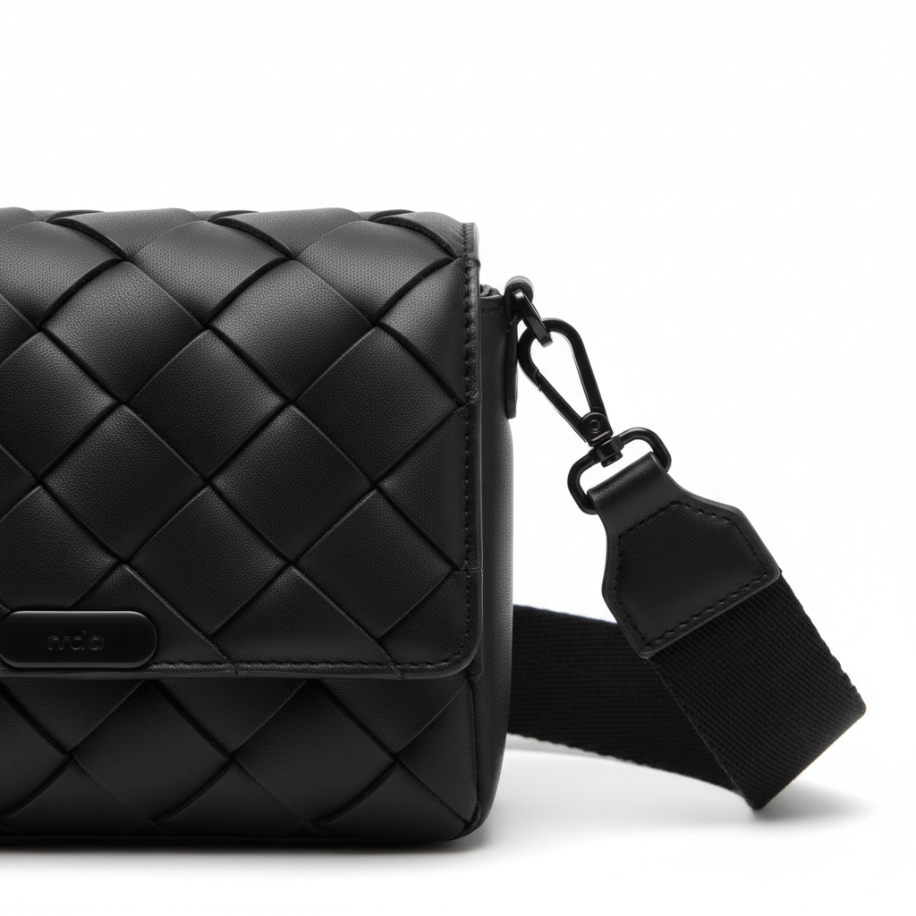 Noir braided crossbody bag strap detail
