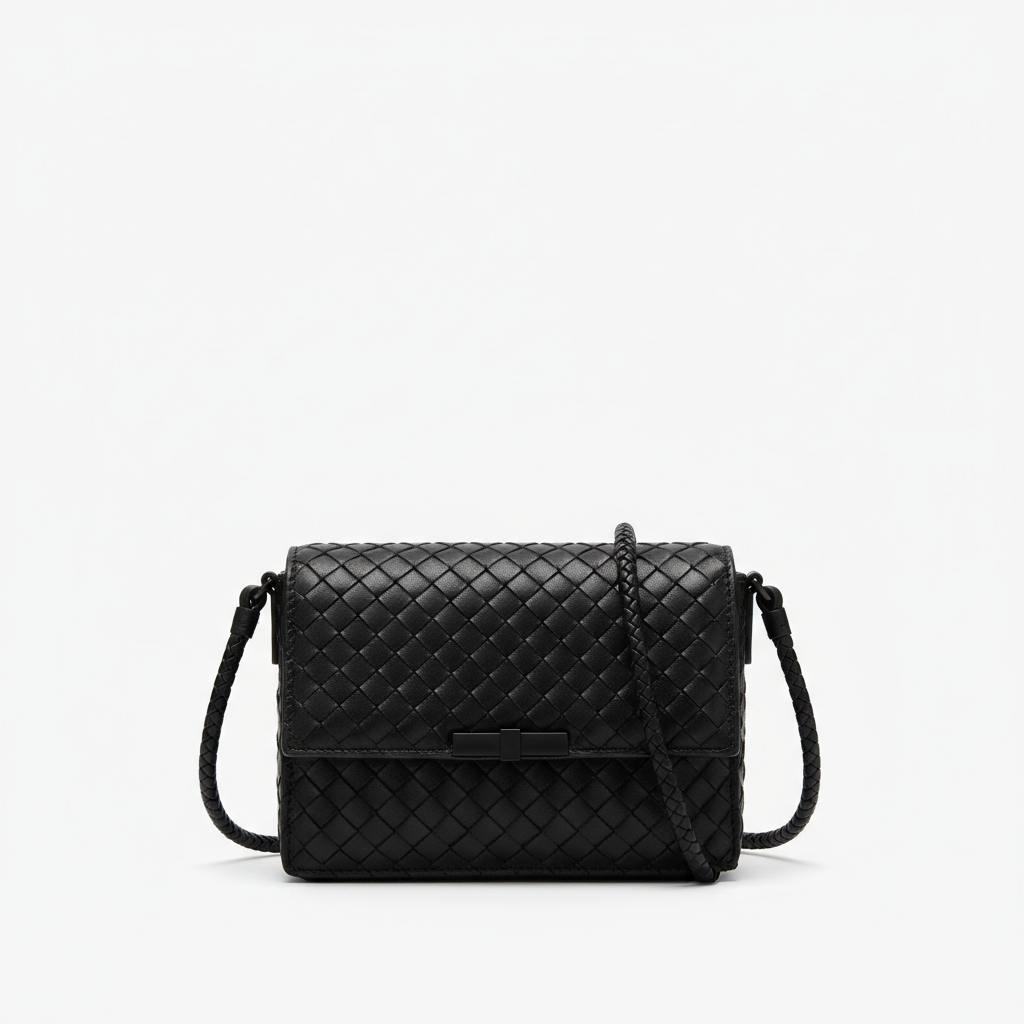 Noir braided crossbody bag front view