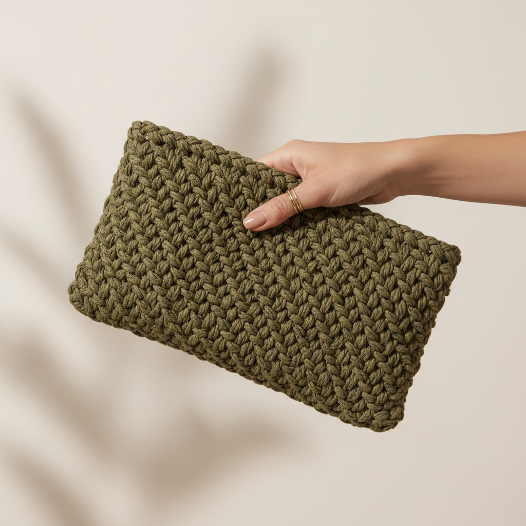 Olive braided clutch lifestyle shot