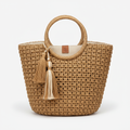 Camel raffia beach tote front view