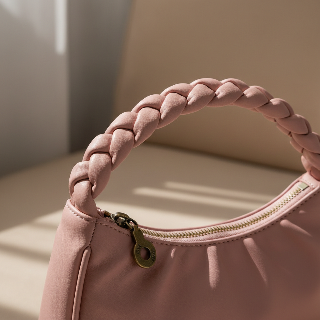 Rose braided shoulder bag handle detail