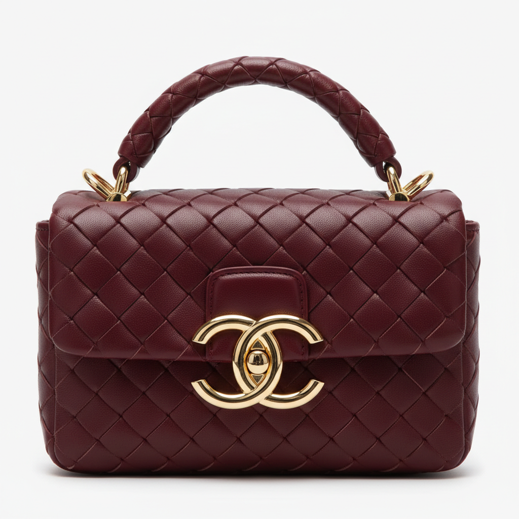 Burgundy braided mini bag hardware detail