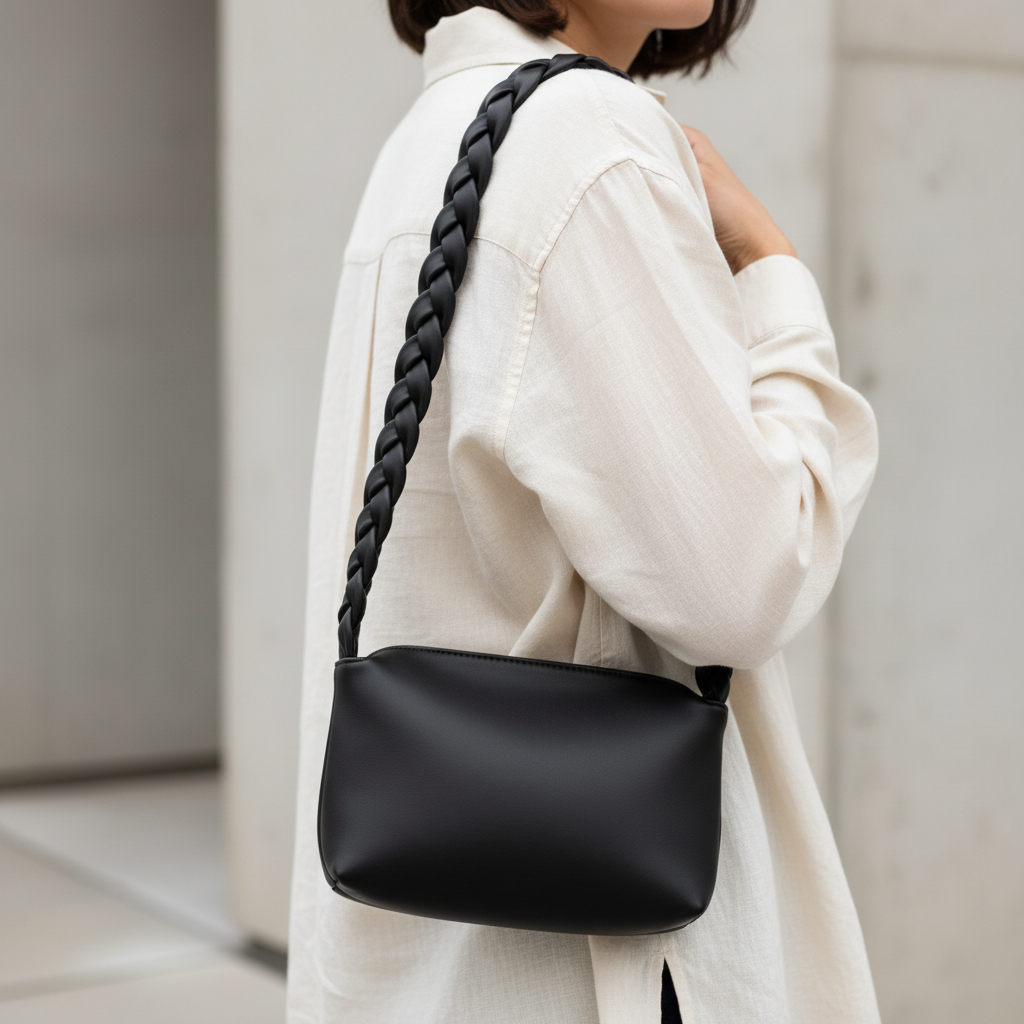 Noir braided crossbody bag lifestyle shot